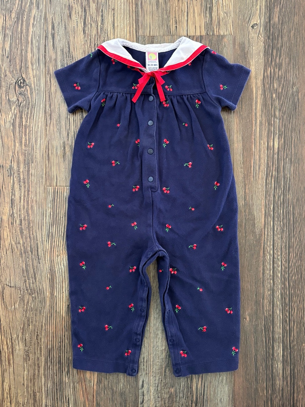 Y2K Gymboree Sailor Collar Cherry Romper Jumper 18-24 Months Blue Red White 2001